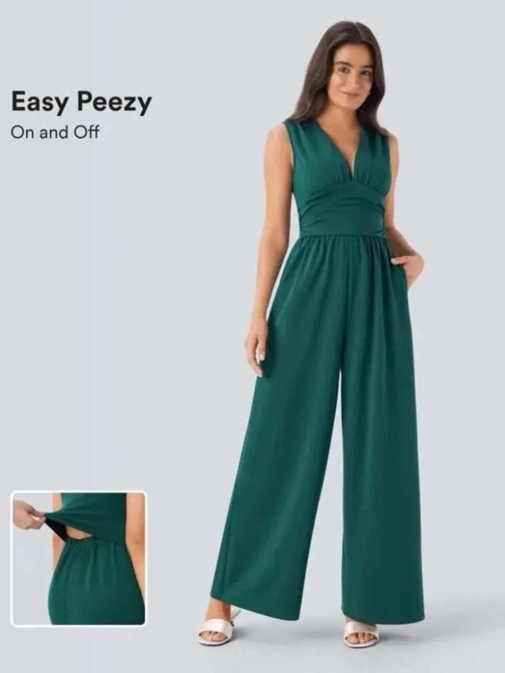 NWT Halara SculptKnit V-Neck Ruched Pocket Green Jumpsuit Bayberry Size 2X - Picture 3 of 10